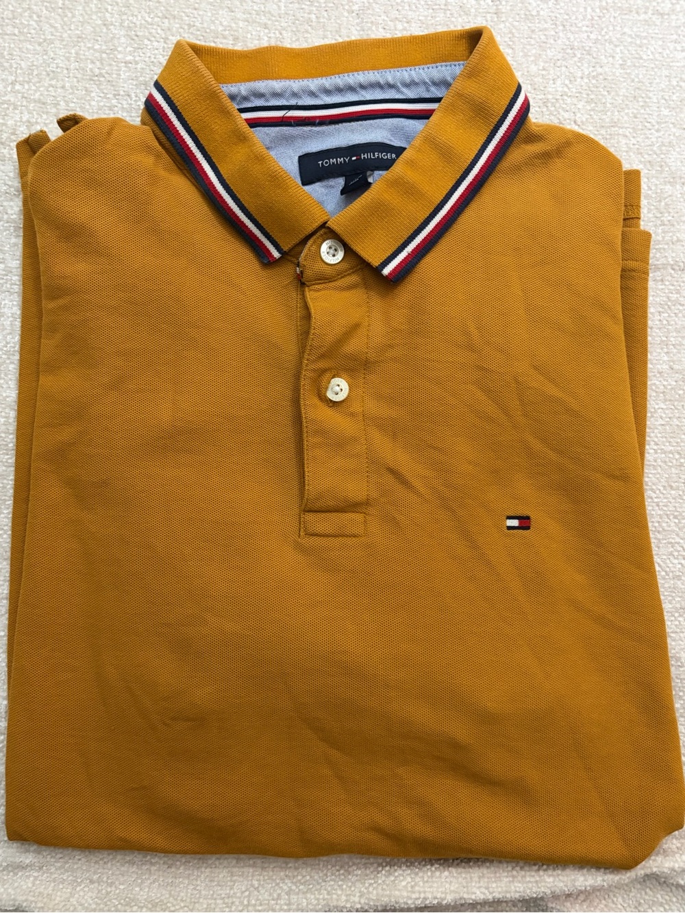 Tommy Hilfiger Men’s Mustard Yellow Polo with Striped Collar